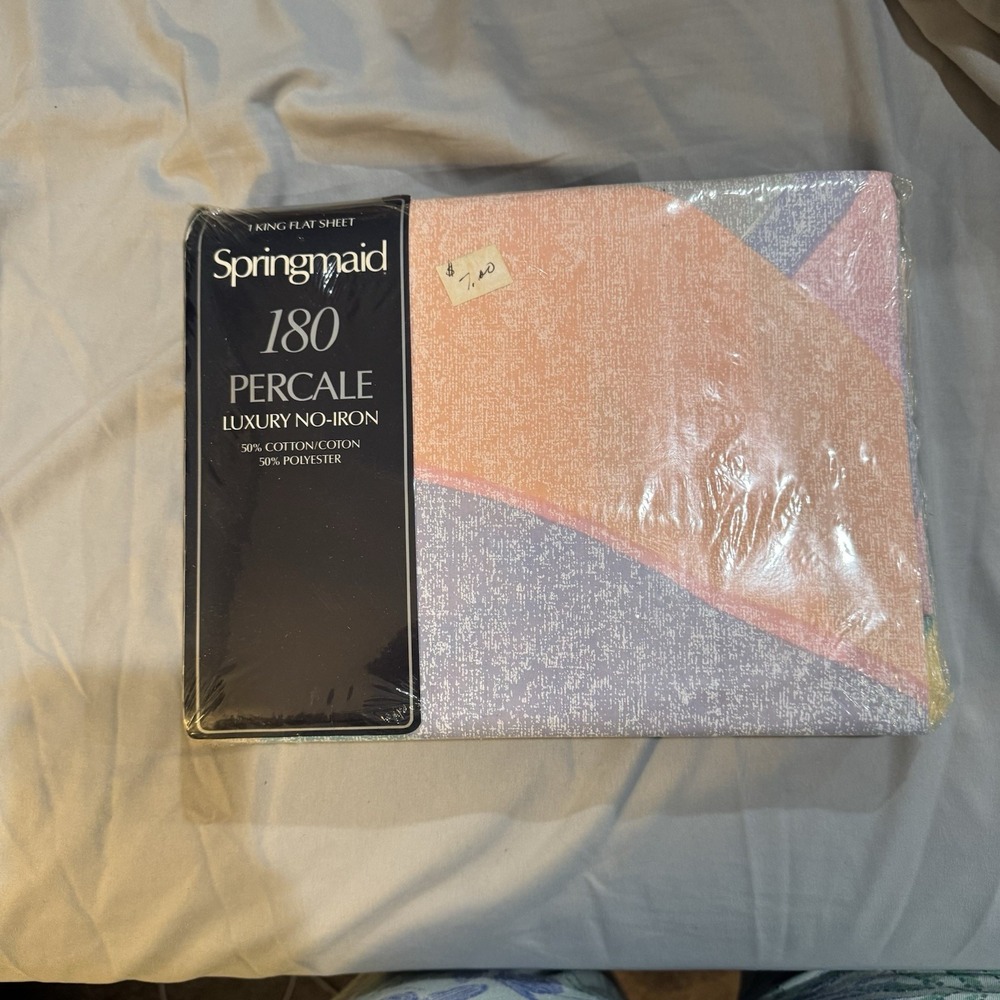 SPRINGMAID King Flat Sheet H/H Print‎ Pink Purple Vintage New In Package